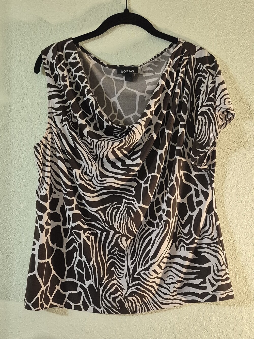 B.Design Brown & Cream Animal-Print Cowl Neck Blouse